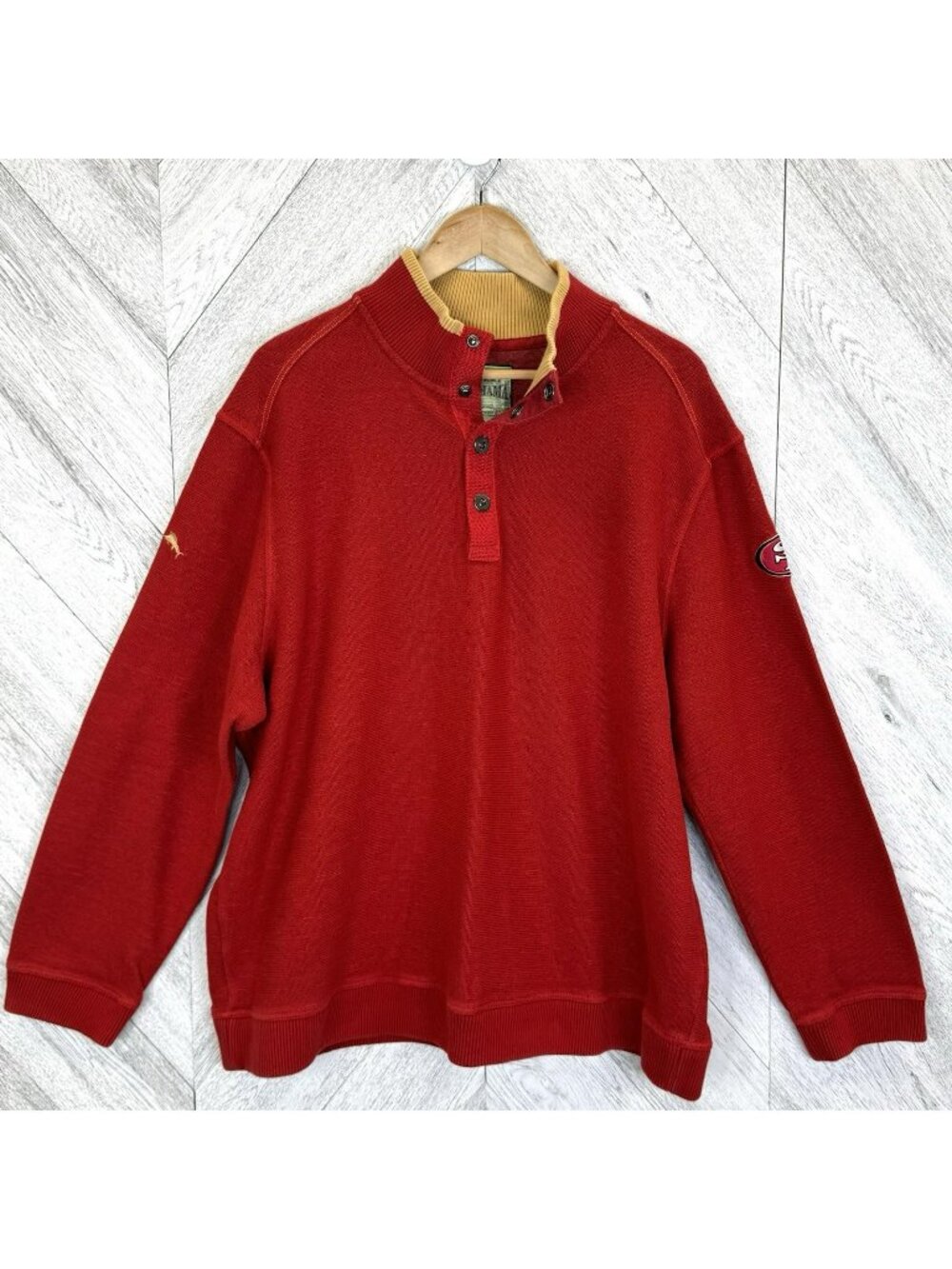 Tommy Bahama San Francisco 49ers NFL Sweater Mens 2XL Red Mock Neck Pullover